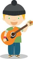 Cute cartoon illustration of a musician with a guitar vector