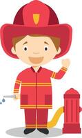 Cute cartoon illustration of a firefighter vector