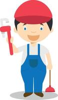 Cute cartoon illustration of a plumber vector