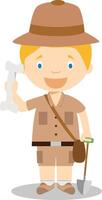 Cute cartoon illustration of an archaeologist vector