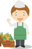 Cute cartoon illustration of a fruit seller vector