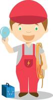 Cute cartoon illustration of an electrician vector