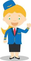 Cute cartoon illustration of a stewardess or flight attendant vector