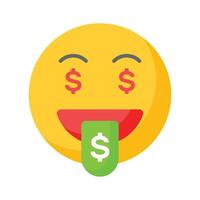 Rico emoji diseño, codicioso expresiones, dólar firmar en lengua vector