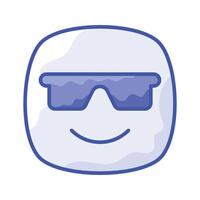 Glasses on emoji face showing concept icon of cool emoji, proud emoji vector