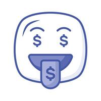 Rich emoji design, greedy expressions, dollar sign on tongue vector