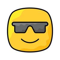 Glasses on emoji face showing concept icon of cool emoji, proud emoji vector