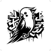 Lovebird silhouette, animal graffiti tag, hip hop, street art typography illustration. vector