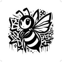 Bee silhouette, animal graffiti tag, hip hop, street art typography illustration. vector
