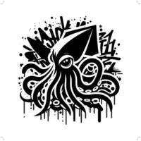 Squid silhouette, animal graffiti tag, hip hop, street art typography illustration. vector