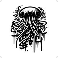 jellyfish silhouette, animal graffiti tag, hip hop, street art typography illustration. vector