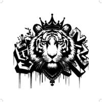 Tiger silhouette, animal graffiti tag, hip hop, street art typography illustration. vector