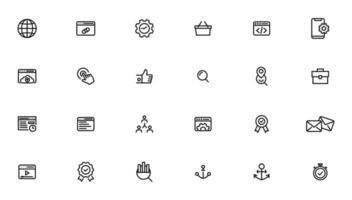 Search Engine Optimization and web development. Thin line web icon collection vector