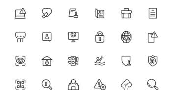 Security line icons set. Cyber lock, unlock, password. Guard, shield, home security system icons. Eye access, electronic check, firewall. Internet protection, laptop password.Outline icon. vector