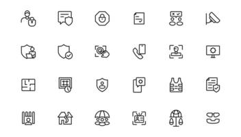 Security line icons set. Cyber lock, unlock, password. Guard, shield, home security system icons. Eye access, electronic check, firewall. Internet protection, laptop password.Outline icon. vector