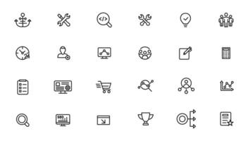 Search Engine Optimization and web development. Thin line web icon collection vector