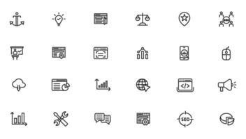 Search Engine Optimization and web development. Thin line web icon collection vector