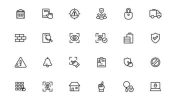 Security line icons set. Cyber lock, unlock, password. Guard, shield, home security system icons. Eye access, electronic check, firewall. Internet protection, laptop password.Outline icon. vector