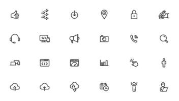 Search Engine Optimization and web development. Thin line web icon collection vector