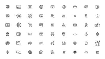 Search Engine Optimization and web development. Thin line web icon collection vector