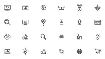 Search Engine Optimization and web development. Thin line web icon collection vector