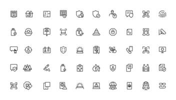 seguridad línea íconos colocar. ciber cerrar con llave, desbloquear, contraseña. guardia, proteger, hogar seguridad sistema iconos ojo acceso, electrónico controlar, cortafuegos Internet proteccion, ordenador portátil contraseña.esquema icono. vector