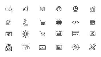 Search Engine Optimization and web development. Thin line web icon collection vector