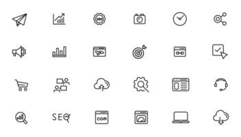 Search Engine Optimization and web development. Thin line web icon collection vector