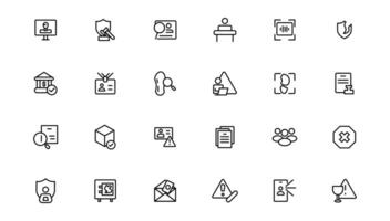 Security line icons set. Cyber lock, unlock, password. Guard, shield, home security system icons. Eye access, electronic check, firewall. Internet protection, laptop password.Outline icon. vector