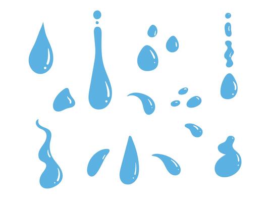 Set of clean water drop Wet aqua blob, bubble element dripping down