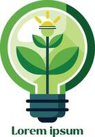 renovable energía recursos logo ligero bulbo con planta en eso eco simpático energía logo vector