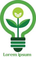 renovable energía recursos logo ligero bulbo con planta en eso eco simpático energía logo vector