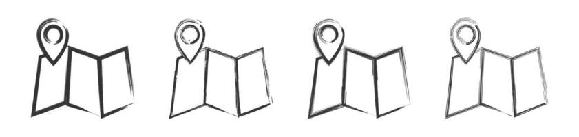 Hand drawn Map and location icon set. illustration. vector