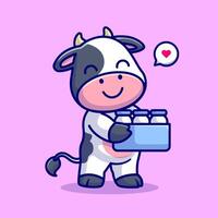 Cute Cow Bring Milk In Bucket Cartoon vector