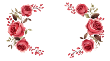 Classic Red Rose Watercolor Floral Wreath on isolated Transparent background. Format png