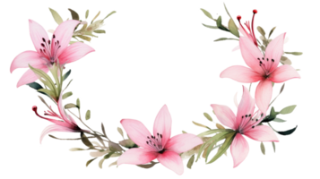 Lush Peony Floral Wreath in Watercolor on isolated Transparent background. Format png