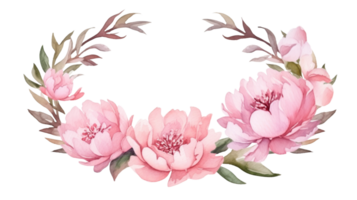 Enchanting Peony Watercolor Floral Wreath on isolated white background. Format png