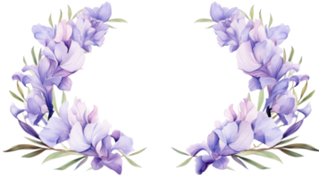 Elegant Round Watercolor Floral Wreath with Iris on isolated Transparent background. Format png