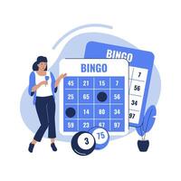 plano diseño de mujer ganadores y bingo lotería pelotas vector