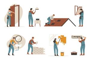 Illustration set of characters repair home vector