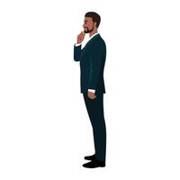 Young black man standing on side view hand on chin while thinking about his business. vector