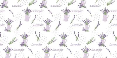 Seamless pattern with lavender flowers. Provence style. Concept of romantic background in French retro design. Template for greeting cards, posters, scrapbooking. vector