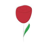 Children drawing of a red rose. Flower bud. Color image with outline. Flora, botany. Plant, nature. Hand drawn. Isolated object on a white background. illustration vector