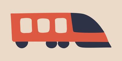 Doodle Locomotive Train. A carriage of a high-speed train is moving. Path in the road trip. Side view. Image from Three colors. An isolated object. illustration. vector