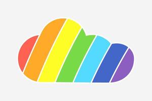 Rainbow striped cloud with white outline. Cloud silhouette. Spectrum of colors by sections. Climate Cloudiness. Logo or icon. Childhood. Multi-colored image. Isolated object. illustration. vector