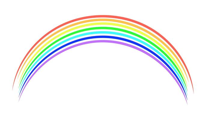 Rainbow drawn with multi-colored crayons or pencils. Multi-colored arc. Drawing of a child. Childhood, childishness. Outline drawing. Vibrant color image. Isolated object. illustration.