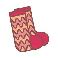 Pair of striped socks Warm clothes with a wave pattern. Color image with stroke. Knitted woolen socks for autumn and winter. Isolated item. illustration. vector