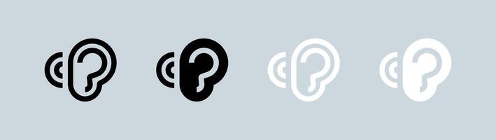 Hearing icon set in black and white. Noice signs illustration. vector