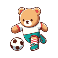 cartoon cute bear playing football icon character png