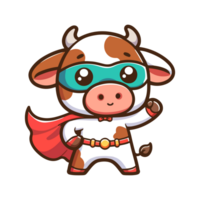 desenho animado fofa vaca herói ícone personagem png